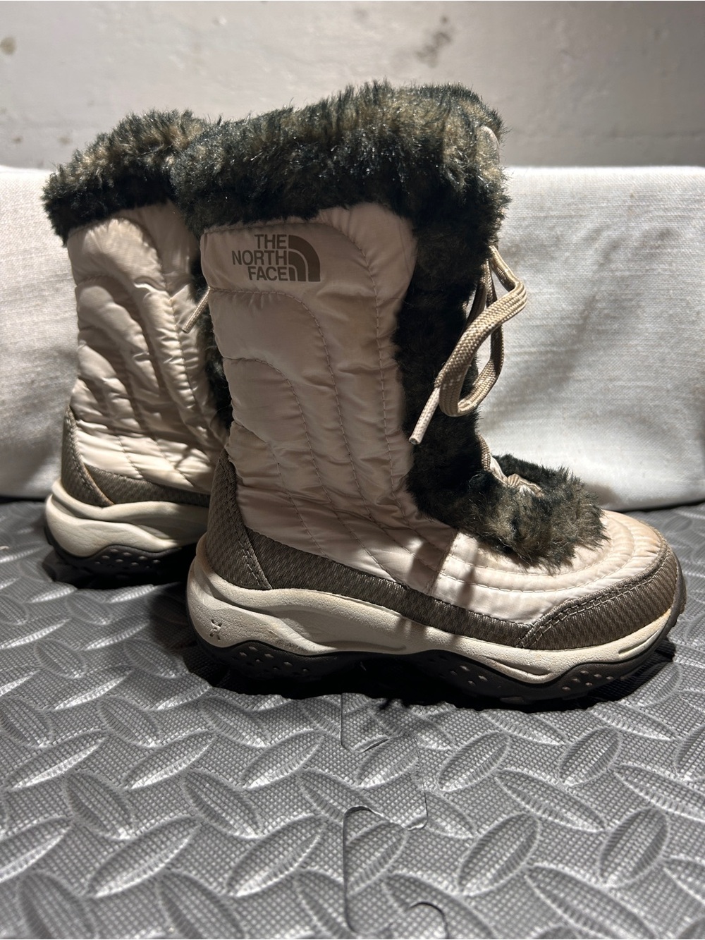 The North Face White and Brown Faux-Fur Winter Boots